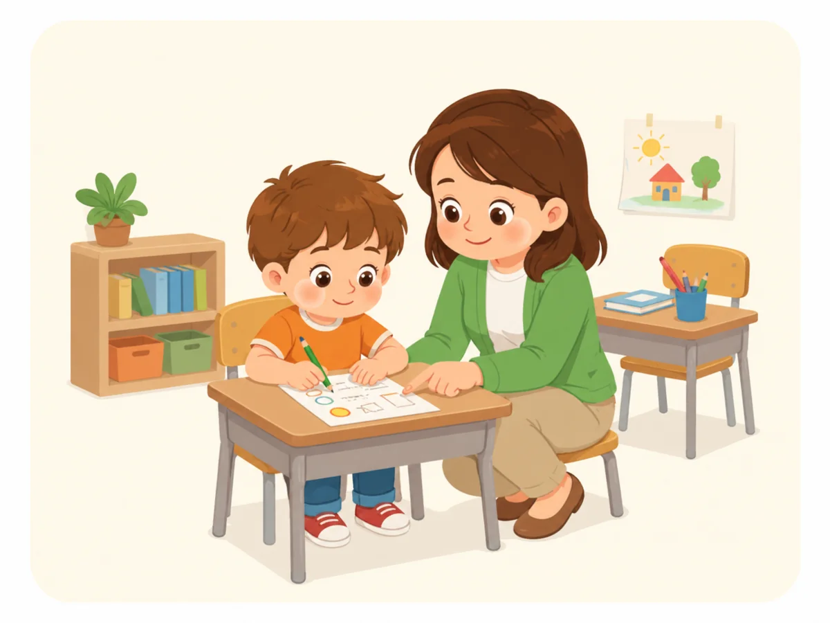 Shadow teacher supporting a child in classroom Singapore